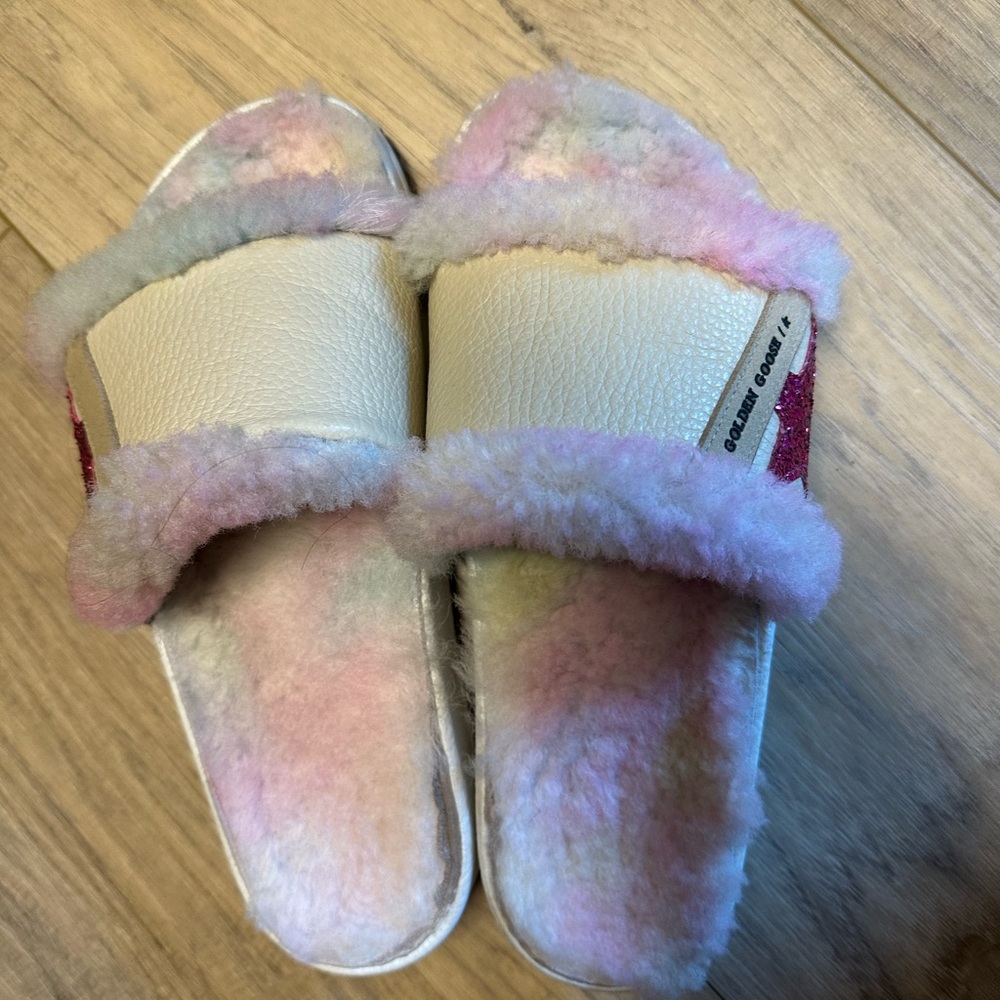 Golden Goose Multicolor Pastel Shearling Slide Sandals